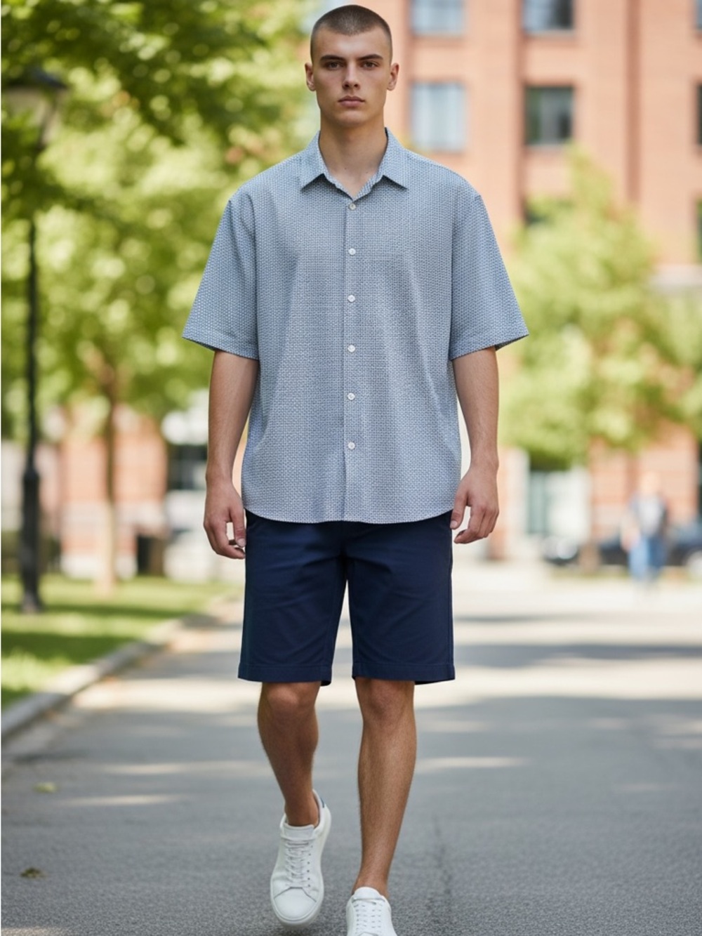 Hart Schaffner Marx Blue Medallion Print Short Sleeve Button Down Shirt Large